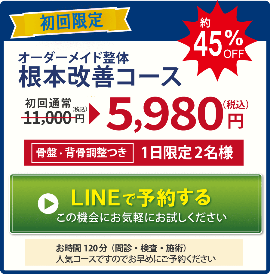 初回限定　オーダーメイド整体 コースのLINE予約